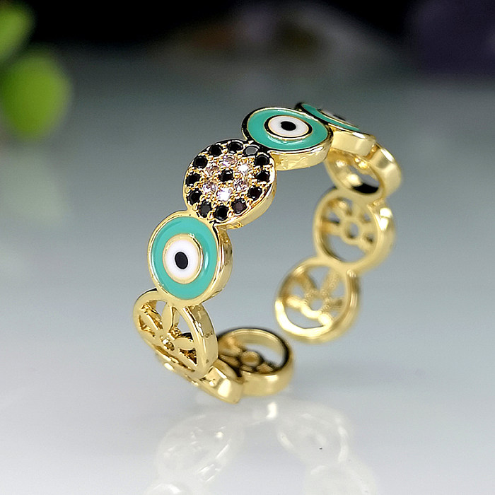 Ethnic Style Classic Style Eye Copper Enamel Plating Inlay Zircon Gold Plated Open Ring