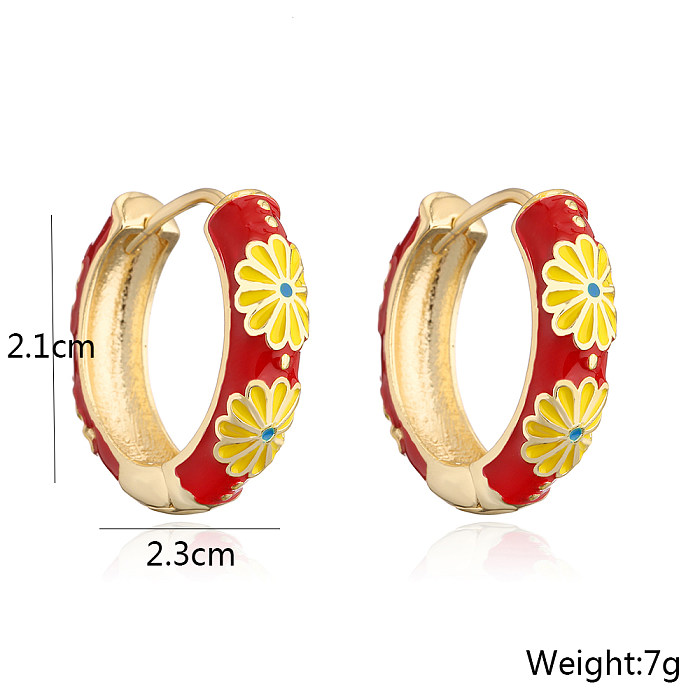 Fashion Candy Color Dripping Oil Vintage Circle Female Copper Electroplating Real Gold Earrings