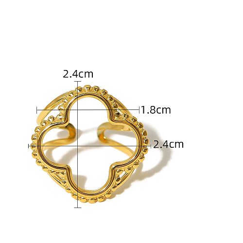 IG Style Vacation French Style Four Leaf Clover Stainless Steel Titanium Steel Plating Hollow Out 18K Gold Plated Open Rings