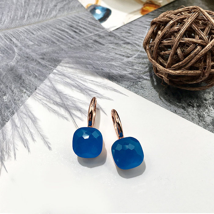 1 Pair Vacation Square Plating Inlay Copper Artificial Crystal Earrings