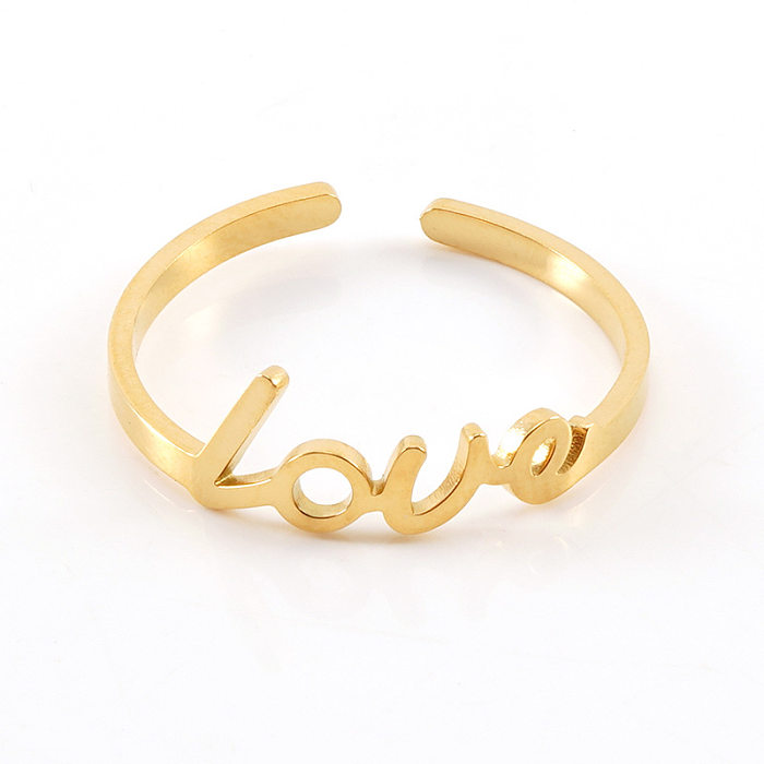 Anel aberto de aço inoxidável com letras da moda Anéis de aço inoxidável banhados a ouro