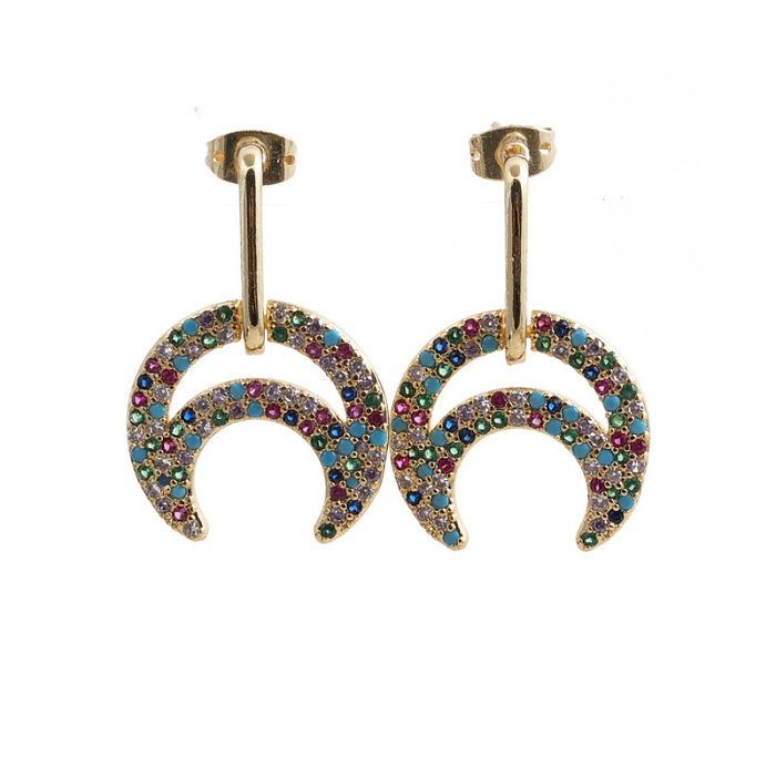 1 paire de boucles d'oreilles élégantes en forme de cœur, incrustation de cuivre et de Zircon plaqué or, clous d'oreilles
