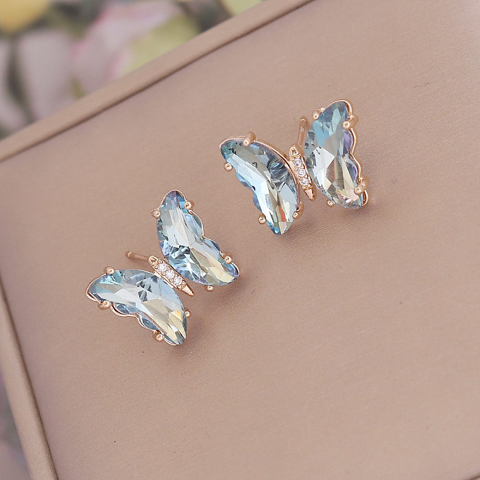 Fashion Butterfly Copper Ear Studs Zircon Copper Earrings