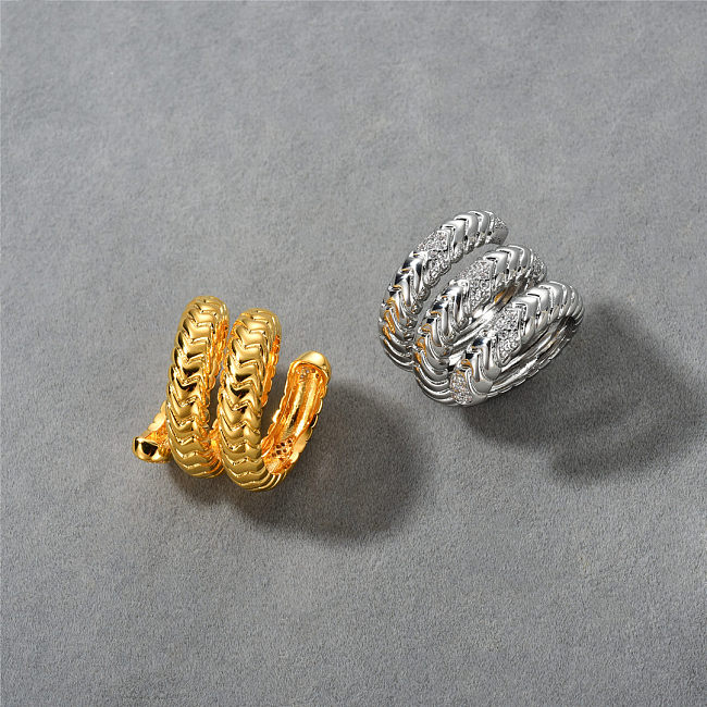 Schlichter Stil, geometrische Verkupferung, Inlay, Kristallzirkon, 18 Karat vergoldete Ringe