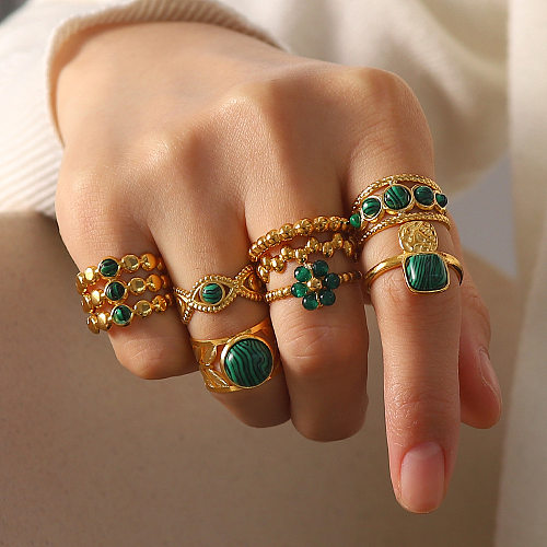 Modischer, geometrischer, offener Ring aus Edelstahl mit vergoldetem Naturstein
