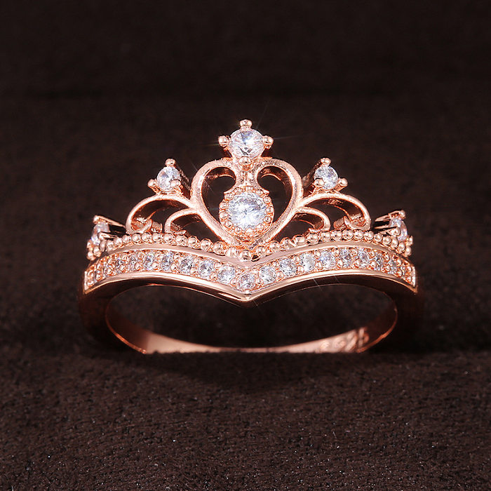 الإبداعية مايكرو مرصع الزركون السيدات تاج النحاس خاتم الموضة الكلاسيكية اليد المجوهرات