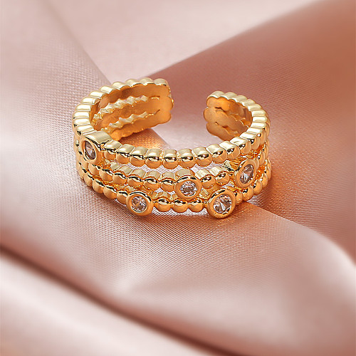 Fashion Simple Multilayer Inlay Rhinestone Forefinger Copper Ring