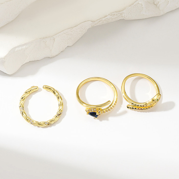 Offene Ringe im koreanischen Stil mit runder Verkupferung und Inlay-Zirkon, 18 Karat vergoldet