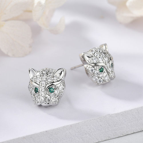 Boucles d'oreilles tête de léopard émeraude diamant, bijoux à la mode