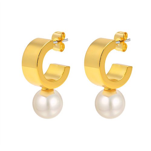1 Piece Cute Pearl Plating Brass Gold Plated Drop Earrings