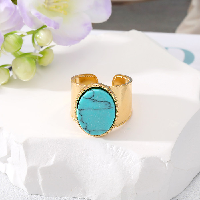 Fashion Palm Eye Flower Copper Open Ring Turquoise Copper Rings