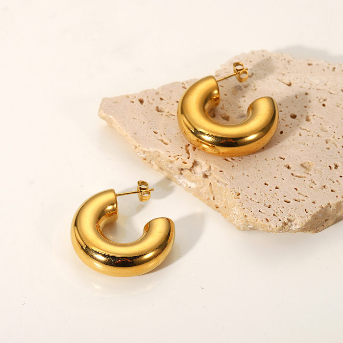 Fashion Stainless Steel Thick Hollow C-shaped Stud Earrings Wholesale