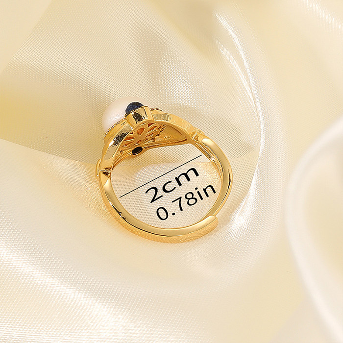 Anéis banhados a ouro de água doce do zircão 18K da pérola do embutimento redondo do chapeamento de cobre do estilo simples