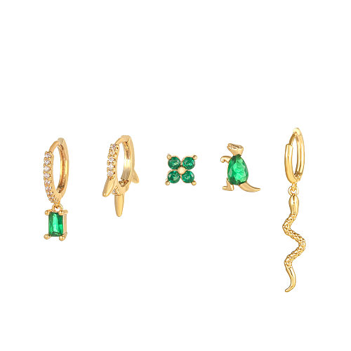 Fashion Square Snake Copper Inlaid Zircon Earrings 1 Set