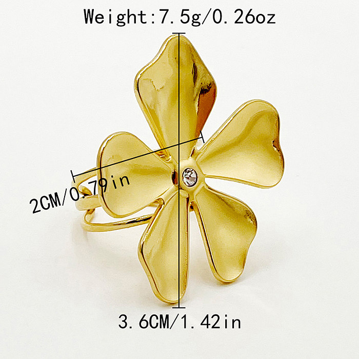 Wholesale Elegant Cute Flower Stainless Steel Plating Inlay Gold Plated Zircon Open Rings