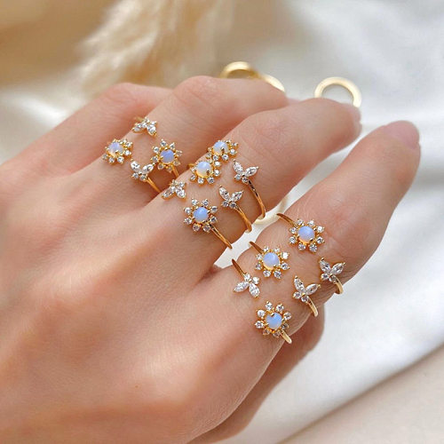 Hot Selling Opal Sunflower Ring Dreamy Simple Sweet Butterfly Open Ring Wholesale jewelry