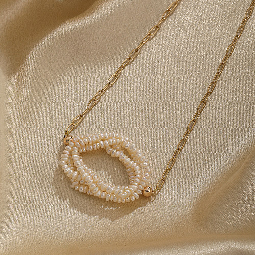 Collier de perles ovales en cuivre de style IG