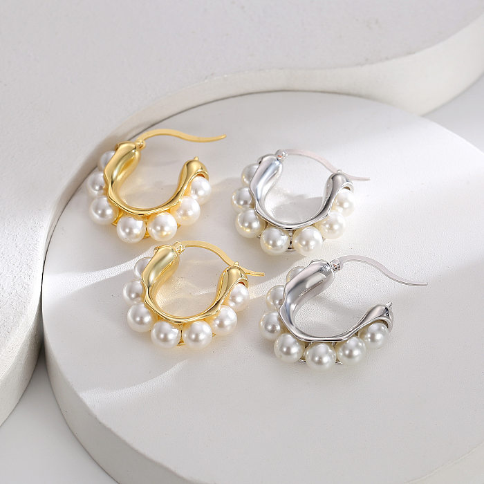 Simple Style Round Copper Patchwork Hoop Earrings 1 Pair
