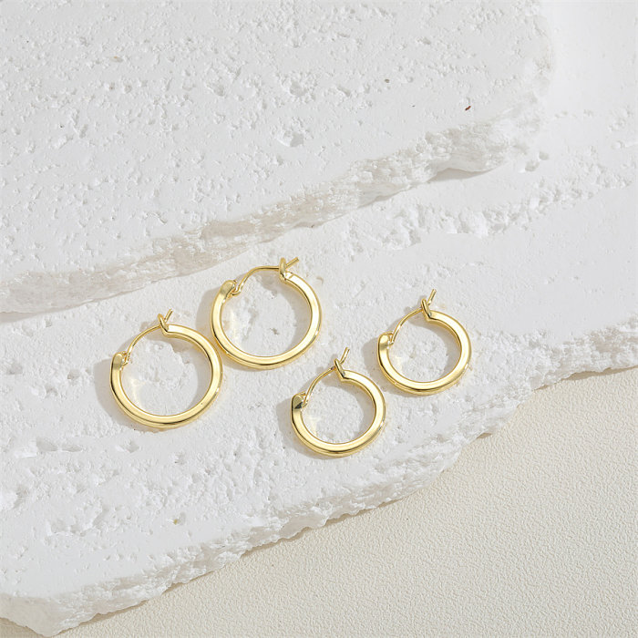 1 Pair Cute Bridal Simple Style Solid Color Plating Metal Inlay Copper Zircon 14K Gold Plated Hoop Earrings