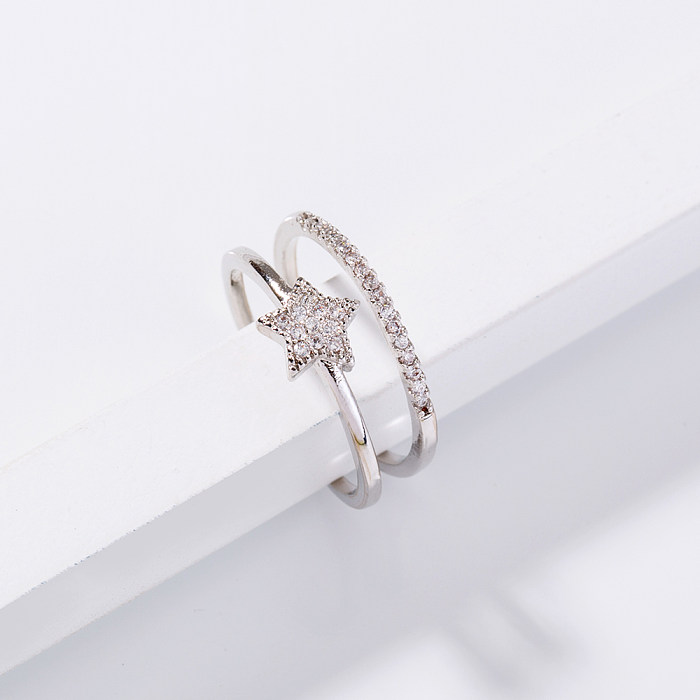 1 Stück Fashion Star Offener Ring mit Kupferschichtüberzug und Inlay-Zirkon
