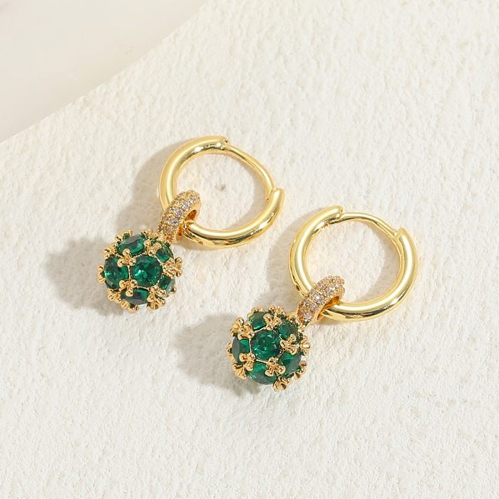 1 Pair Luxurious Flower Plating Inlay Copper Zircon 14K Gold Plated Drop Earrings