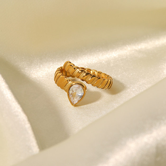 Modischer offener Ring mit geometrischem Edelstahlüberzug und Zirkon