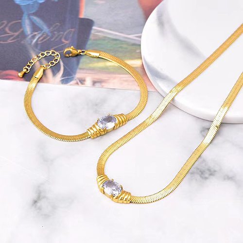 Simple Style Solid Color Titanium Steel Plating 18K Gold Plated Bracelets Necklace