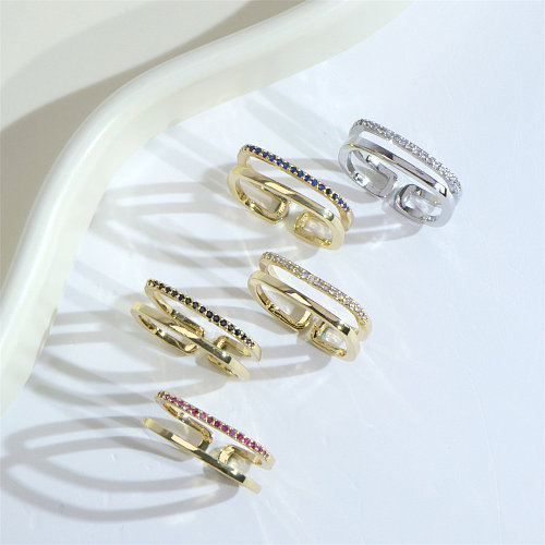 Simple Style Solid Color Copper Plating Inlay Zircon Gold Plated Open Ring