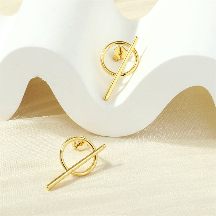 1 Pair Punk Simple Style Round Plating Copper 18K Gold Plated Drop Earrings