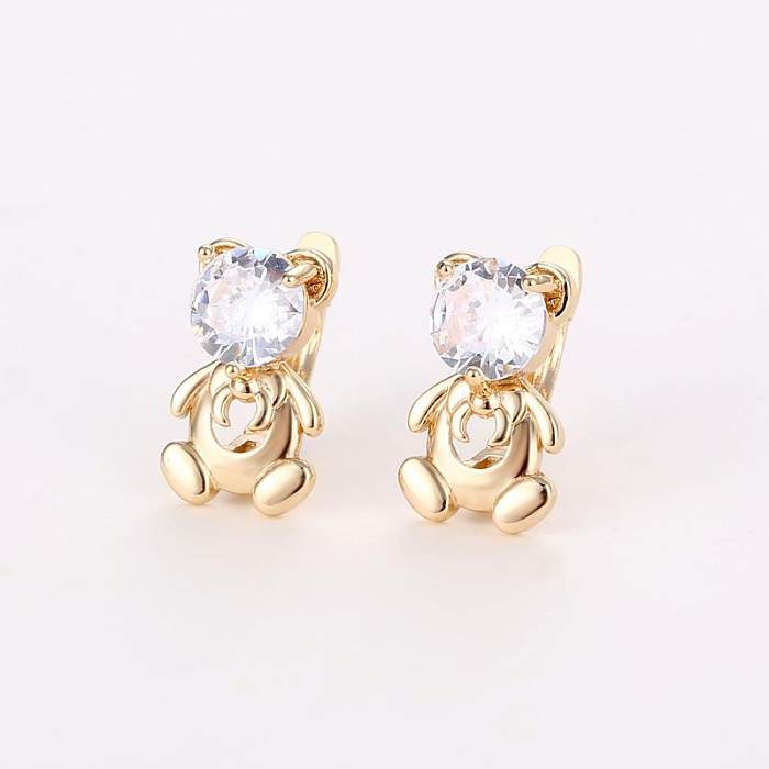 1 Pair Sweet Simple Style Bear Plating Hollow Out Inlay Copper Zircon Ear Studs