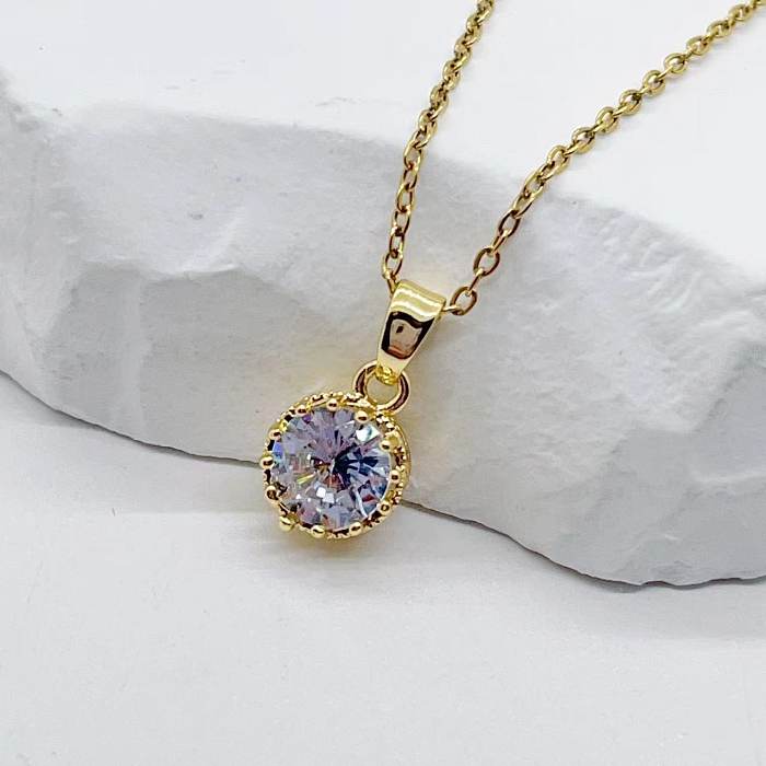 Simple Style Geometric Copper Plating Inlay Zircon 18K Gold Plated Pendant Necklace