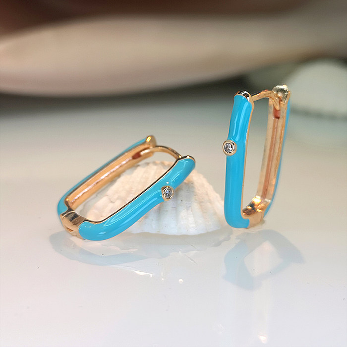 1 Pair INS Style U Shape Copper Plating Inlay Zircon Gold Plated Silver Plated Hoop Earrings
