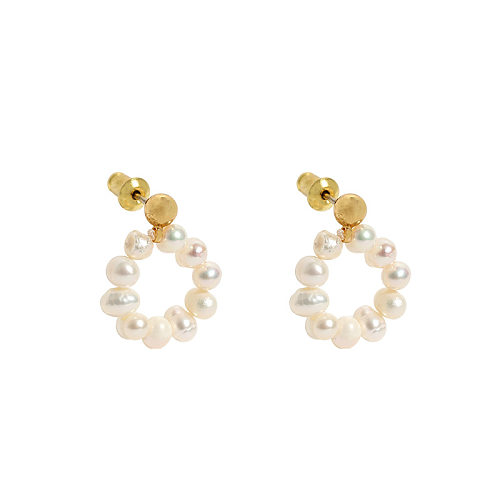 Boucles d'oreilles pendantes en cuivre plaqué perles, cercle tendance, 1 paire