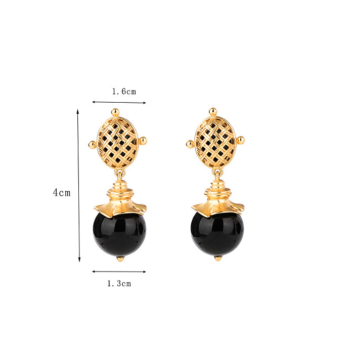 1 paire de boucles d'oreilles pendantes plaquées or 18 carats, Style Simple et classique, incrustation de placage ovale, agate de cuivre