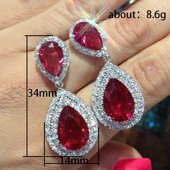 1 Pair Classic Style Water Droplets Copper Inlay Zircon Drop Earrings