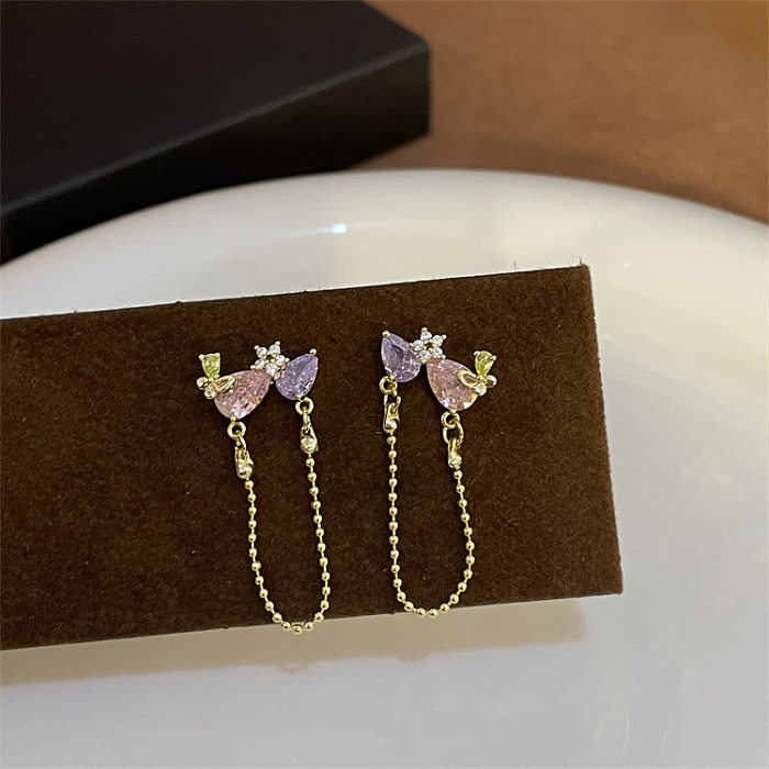 Simple Style Star Heart Shape Flower Copper Plating Inlay Zircon Earrings Ear Studs 1 Pair