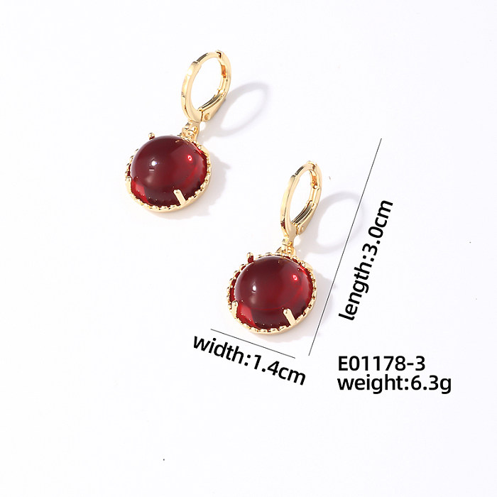 1 Pair Casual Simple Style Round Oval Plating Inlay Copper Crystal Glass Zircon Gold Plated Drop Earrings