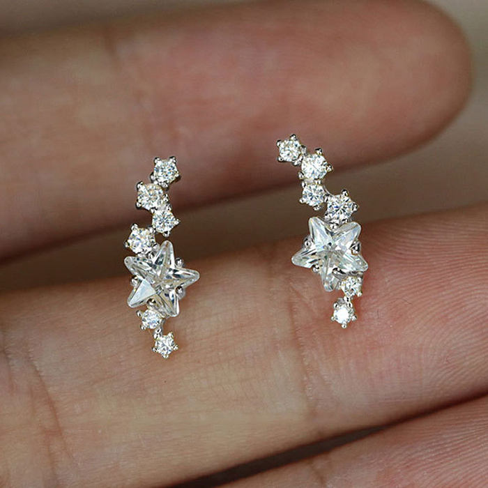 1 Pair Simple Style Star Copper Inlay Zircon Gold Plated Ear Studs