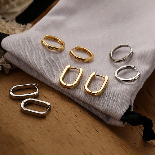 1 Paar elegante, schlichte, geometrische Überzug-Inlay-Kupfer-Zirkon-Ohrringe mit 18-Karat-Vergoldung
