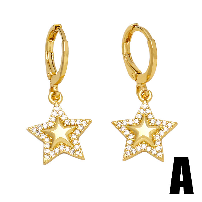 1 Pair IG Style Sweet Pentagram Heart Shape Smiley Face Plating Inlay Copper Zircon 18K Gold Plated Drop Earrings