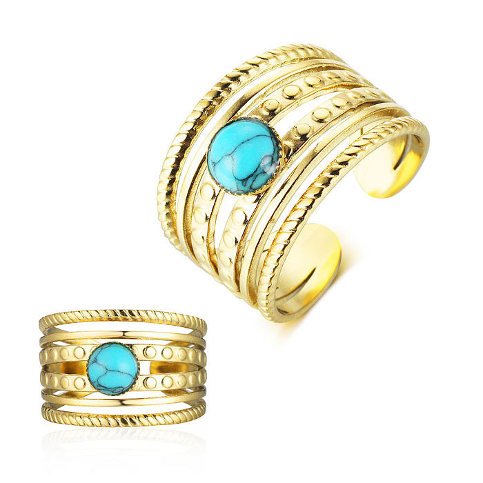 Casual Square Oval Stainless Steel Plating Inlay Turquoise Open Rings
