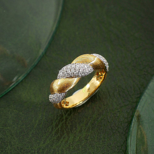 Retro Waves Copper Inlay Rhinestones Wave Ring