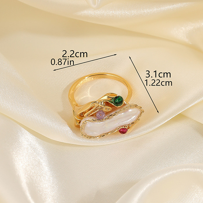 Estilo simples redondo chapeamento de cobre embutido strass pérola anéis banhados a ouro 18K