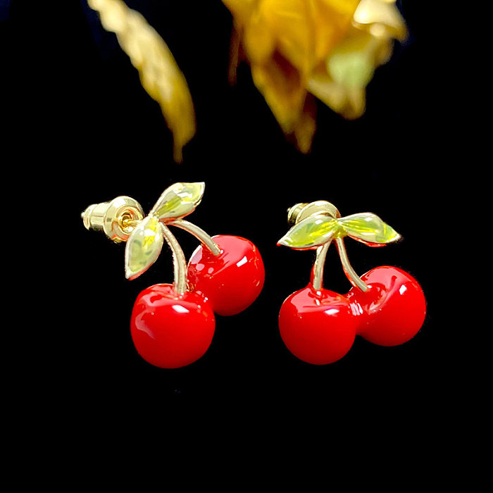1 Pair Sweet Fruit Stoving Varnish Copper Ear Studs