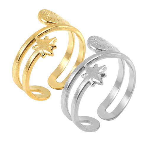 Anéis de aço inoxidável chapeamento de anel aberto estrela de estilo simples em aço inoxidável