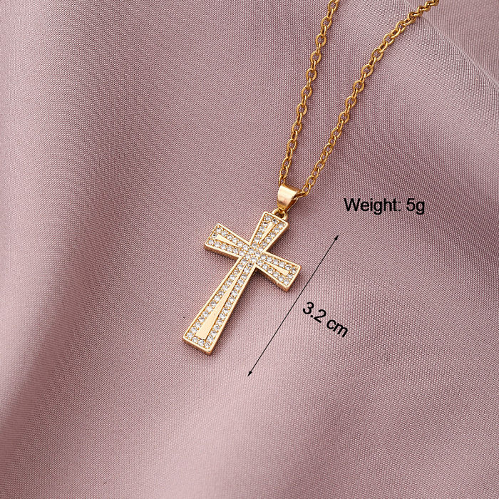 1 Piece Fashion Cross Copper Inlay Zircon Pendant Necklace