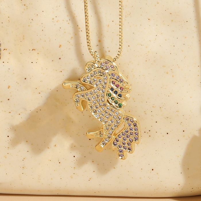 Elegant Luxurious Classic Style Animal Copper Plating Inlay Zircon 14K Gold Plated Pendant Necklace