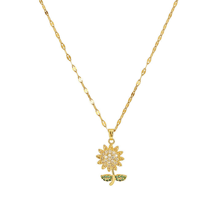 Pastoral Flower Copper Plating Inlay Artificial Diamond Pendant Necklace