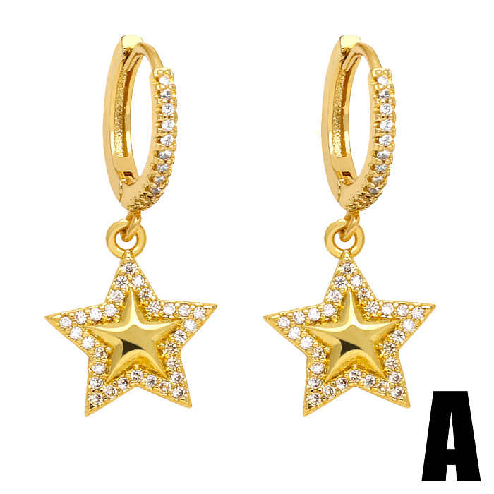1 Pair IG Style Streetwear Sun Star Moon Plating Inlay Copper Zircon 18K Gold Plated Drop Earrings