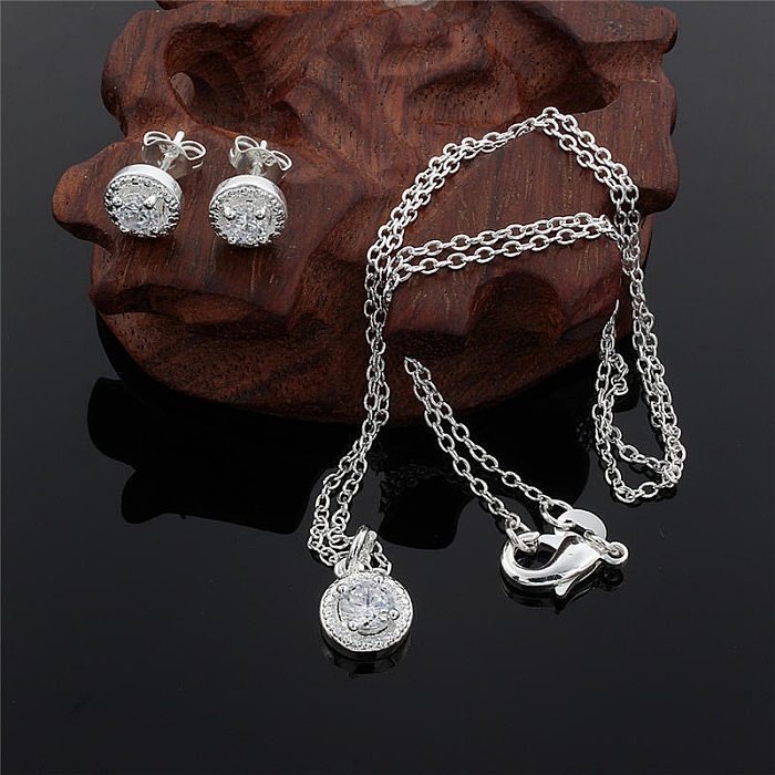 Glamouröse runde Kupfer-Zirkon-Ring-Ohrringe-Halskette in großen Mengen